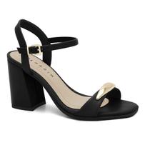 Sandália Salto Alto Grosso Preto Ramarim Detalhe Dourado