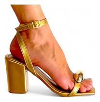 Sandália Salto Alto /Médio Grosso Detalhe Metal Fashionista Moda Silvia
