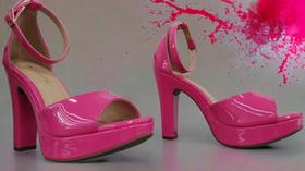 Sandalia salto alto meia pata calcanhar fechado rosa pink verniz VIA UNO