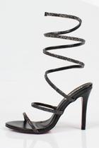 Sandália Salto Alto Week Shoes Espiral Strass Preto