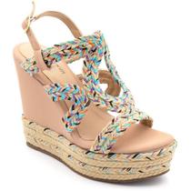 Sandalia Salto Anabela Sisal em Couro Haldrys Sola Emborrachada