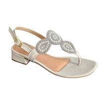 Sandalia salto baixo doce maca com pedraria - e973st