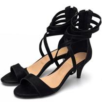 Sandália Salto Baixo Feminina Com Fecho de Zíper e Tiras Finas Transpassadas Sandália Salto Baixo Feminina Com Fecho de Zíper e Tiras Finas Transpassadas