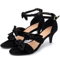 Sandália Salto Baixo Feminina Com Tira Fina e Laço Fecho de Fivela