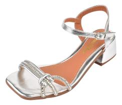 Sandália Salto Baixo Grosso 4cm Bloco Bico Quadrado Dourada Strass Brilho Moda Luxo Ajustável Sandália Salto Baixo Grosso 4cm Bloco Bico Quadrado Dourada Strass Brilho Moda Luxo Ajustável
