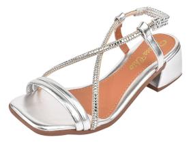 Sandália Salto Baixo Grosso Bloco Bico Quadrado Strass Brilho Moda Luxo Ajustável Macia Leve Sandália Salto Baixo Grosso Bloco Bico Quadrado Strass Brilho Moda Luxo Ajustável Macia Leve