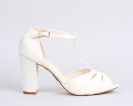 Sandália Salto Bloco 10cm Velvet Off White CBK