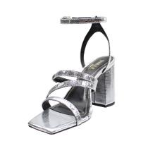 Sandália salto bloco alta lagart prata sintético confortável