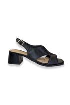 Sandália Salto Bloco Baixo Preto Couro J.A Shoes