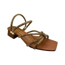 Sandália Salto Bloco Baixo Tiras Strass Alma Shoes 815