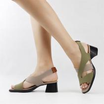 Sandália Salto Bloco Bicolor