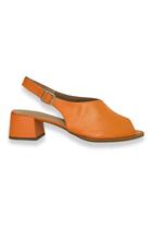 Sandália Salto Bloco Cabedal Fechado Couro Laranja J.A Shoes Sandália Salto Bloco Cabedal Fechado Couro Laranja J.A Shoes