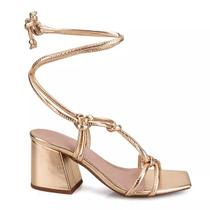 Sandália Salto Bloco Com Amarração Canela Delicada Social Elegante Vestidos Festa Balada