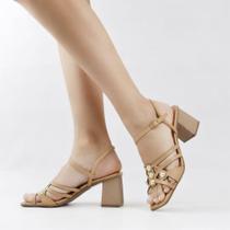 Sandália Salto Bloco Enfeite