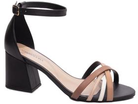 Sandália Salto Bloco Grosso Baixo Numeração Especial Grande Preto com Coloridos Arrasadora