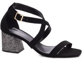 Sandália Salto Bloco Grosso Baixo Numeração Especial Grande Preto com Glitter Arrasadora