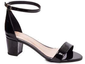 Sandália Salto Bloco Grosso Baixo Numeração Especial Grande Verniz Preto Arrasadora