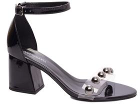 Sandália Salto Bloco Grosso Baixo Numeração Especial Grande Verniz Preto Arrasadora