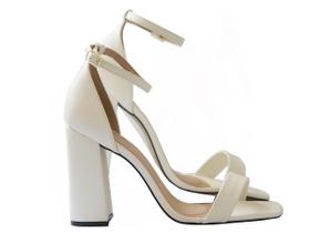 Sandália Salto Bloco Grosso Off White Sandália Salto Bloco Grosso Off White