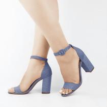 Sandália Salto Bloco Jeans