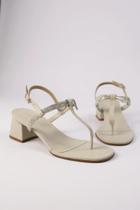 Sandalia Salto Bloco Littz Tira Unica Laço Strass Off White
