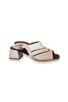 Sandália Salto Bloco Nude Creme Preto Couro J.A Shoes