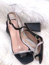 Sandália Salto Bloco Preta com Glitter