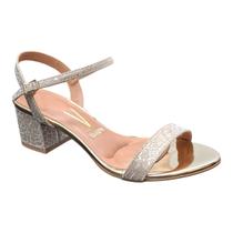 Sandália Salto Bloco Vizzano com Glitter Dourado