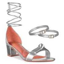 Sandália Salto Feminina Festa Metalizada Laço Confortável