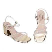 Sandália Salto Feminino Bloco Tiras Delicada Versátil Moderna Moda Verão