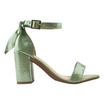 Sandalia Salto Feminino Metalasse Verde Laço Conforto Elegância