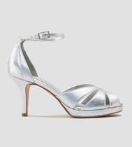 Sandália Salto Fino 7cm Couro Prata CBK Sandália Salto Fino 7cm Couro Prata CBK