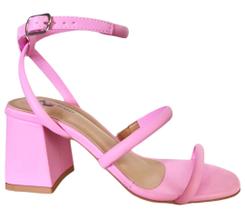 Sandália Salto Grosso Bloco 3 Tiras Aura 7cm - So Pretty Shoes