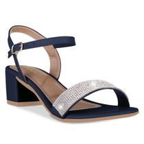 Sandália Salto Grosso Casual Confortável Moda Brilho Strass