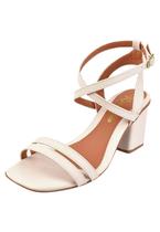 Sandália Salto Grosso Rosa Chic Calçados Feminino Salto Alto Bloco Bico Quadrado Branco