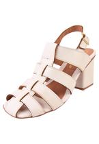 Sandália Salto Grosso Rosa Chic Calçados Feminino Salto Alto Bloco Bonnie Fisherman Bico Quadrado Branco