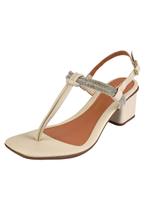 Sandália Salto Grosso Rosa Chic Calçados Feminino Salto Alto Bloco Brilho Strass Bico Quadrado Branco