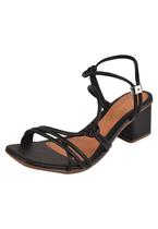 Sandália Salto Grosso Rosa Chic Calçados Feminino Salto Alto Bloco Tirinhas Calce Fácil Bico Quadrado Preto