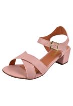 Sandália Salto Grosso Rosa Chic Calçados Feminino Salto Baixo Bloco Bico Redondo Nude