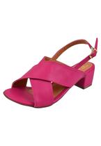 Sandália Salto Grosso Rosa Chic Calçados Feminino Salto Baixo Bloco Bico Redondo Pink