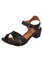 Sandália Salto Grosso Rosa Chic Calçados Feminino Salto Baixo Bloco Bico Redondo Preo