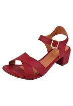 Sandália Salto Grosso Rosa Chic Calçados Feminino Salto Baixo Bloco Bico Redondo Vermelho