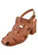 Sandália Salto Grosso Rosa Chic Calçados Feminino Salto Baixo Bloco Bonnie Fisherman Bico Quadrado Caramelo