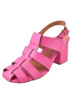 Sandália Salto Grosso Rosa Chic Calçados Feminino Salto Baixo Bloco Bonnie Fisherman Bico Quadrado Rosa