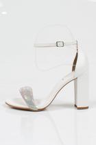 Sandália Salto Grosso Week Shoes Tira Strass Branco
