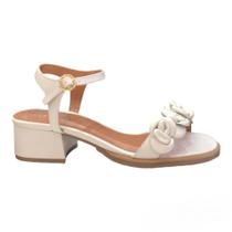 Sandália salto veneza orcade flores couro off white 080103