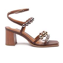 Sandália Sapato da Corte Salto Bloco Esferas Metalizadas