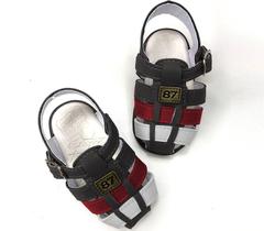 Sandália Sapato Infantil Calçados Sapatinho Calcados Bebê Menino Preta Com Vermelho