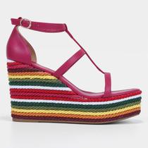 Sandália Shoestock Anabela Alta Cordão Multicolorido