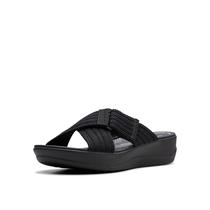 Sandália Slide Clarks Arla Wave feminina preta em tecido tamanho 9